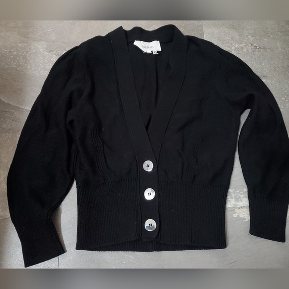 ba&sh "Ameo" Black V-Neck Knit Crop Cardigan. Silver Buttons. 3/4 Sleeves. XS. - Picture 4 of 14